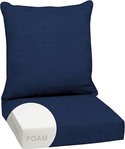Arden Outdoor Foam Deep Seat Cushion Set, 24x24, Premium High-Density Foam, Never Flattens, Weather-Proof for Patio Chair Sofa Couch, Sapphire Blue Leala